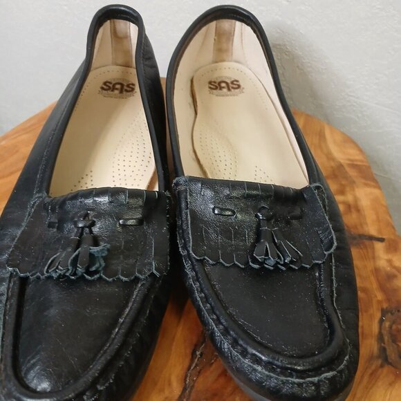 SAS Shoes - UEC SAS Black Leather Freetime Loafer Womens Slip On Comfort Shoe 7.5 M
